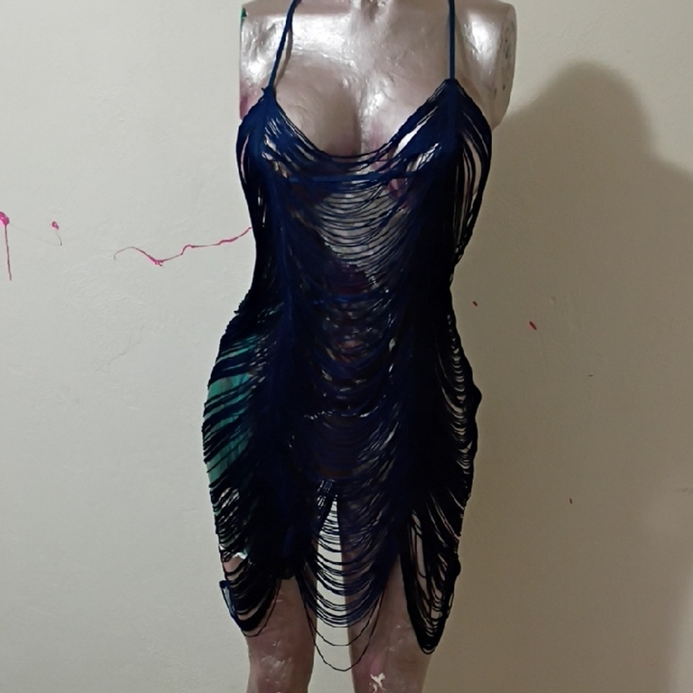 Dreamgirl Navy Fringe Halter Dress